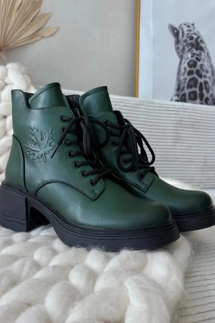 Damskie Buty damskie Vinceza Botki Damskie Skórzane Na Klocku Ocieplane Vinceza 39950 Ciemnozielone