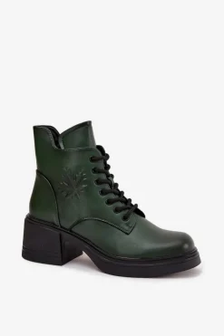 Damskie Buty damskie Vinceza Botki Damskie Skórzane Na Klocku Ocieplane Vinceza 39950 Ciemnozielone