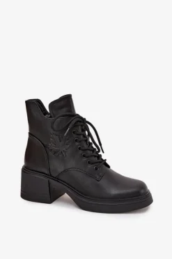 Buty damskie Vinceza Botki Ocieplane|Botki Sznurowane*Botki Damskie Skórzane Na Klocku Ocieplane Vinceza 39950 Czarne Czarny