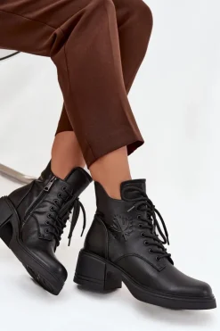 Buty damskie Vinceza Botki Ocieplane|Botki Sznurowane*Botki Damskie Skórzane Na Klocku Ocieplane Vinceza 39950 Czarne Czarny