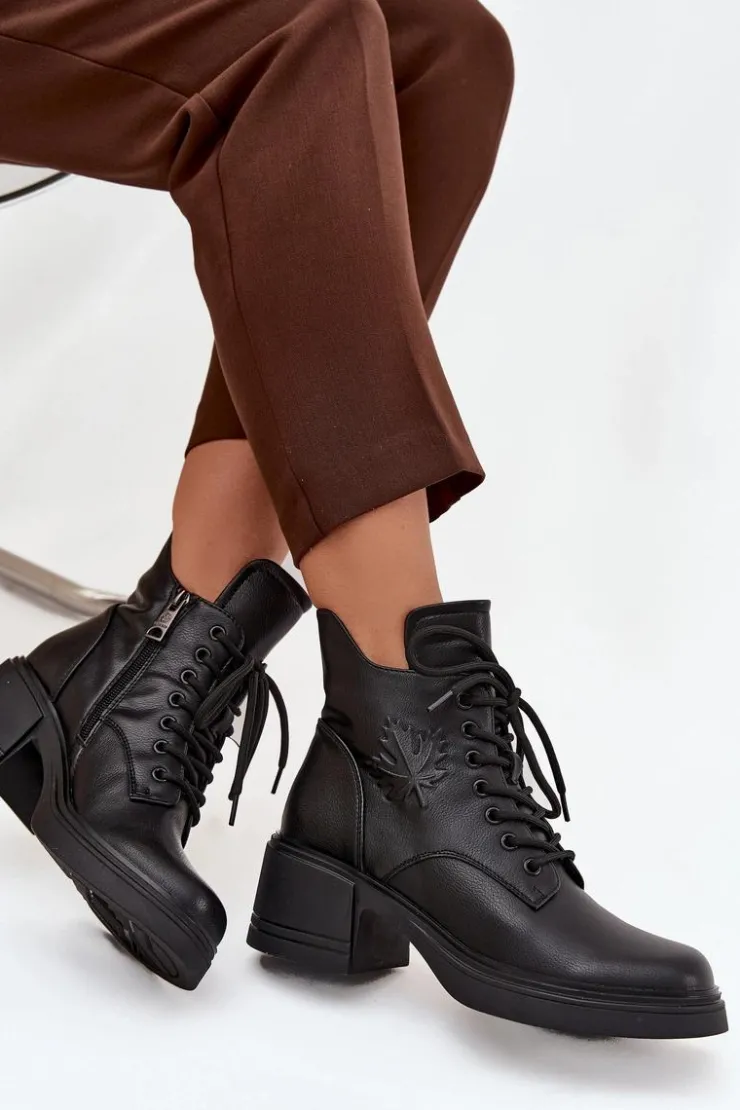 Buty damskie Vinceza Botki Ocieplane|Botki Sznurowane*Botki Damskie Skórzane Na Klocku Ocieplane Vinceza 39950 Czarne Czarny