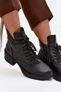 Buty damskie Vinceza Botki Ocieplane|Botki Sznurowane*Botki Damskie Skórzane Na Klocku Ocieplane Vinceza 39950 Czarne Czarny