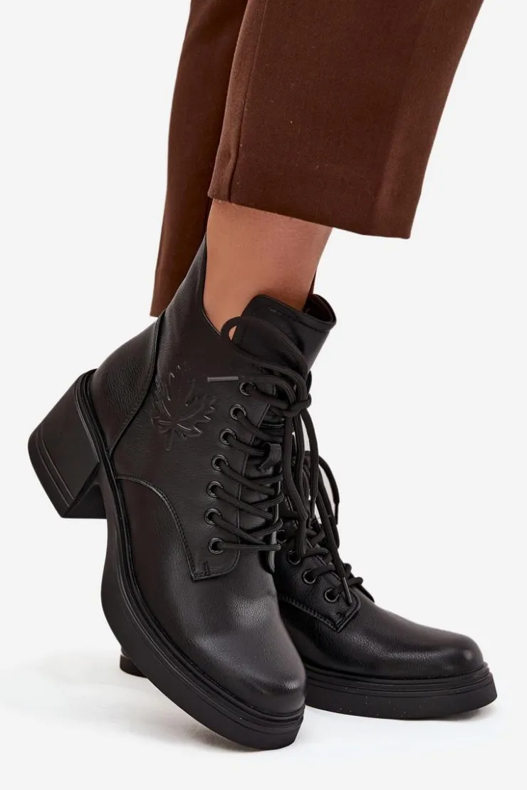 Buty damskie Vinceza Botki Ocieplane|Botki Sznurowane*Botki Damskie Skórzane Na Klocku Ocieplane Vinceza 39950 Czarne Czarny