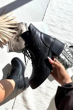 Buty damskie Vinceza Botki Ocieplane|Botki Sznurowane*Botki Damskie Skórzane Na Klocku Ocieplane Vinceza 39950 Czarne Czarny