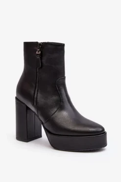 Laura Messi Botki Ocieplane|Botki Skórzane*Botki Damskie Skórzane Na Słupku I Platformiei 2690 Czarne