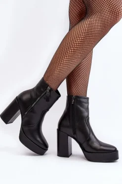 Laura Messi Botki Ocieplane|Botki Skórzane*Botki Damskie Skórzane Na Słupku I Platformiei 2690 Czarne