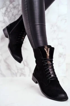 Online Boto Botki Damskie Skórzane Nubuk Czarne Nicole 2593