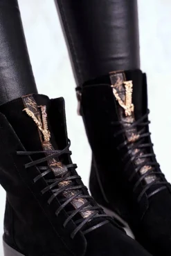 Online Boto Botki Damskie Skórzane Nubuk Czarne Nicole 2593