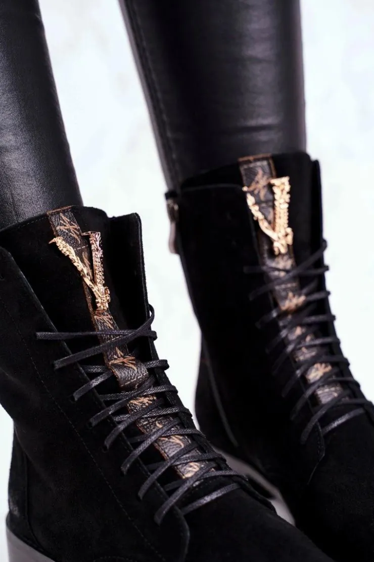 Online Boto Botki Damskie Skórzane Nubuk Czarne Nicole 2593