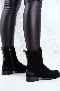 Online Boto Botki Damskie Skórzane Nubuk Czarne Nicole 2593