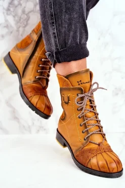 Maciejka Botki Maciejka|Botki Zimowe Damskie*Botki Damskie Skórzane Ocieplane Żółte 03961-07