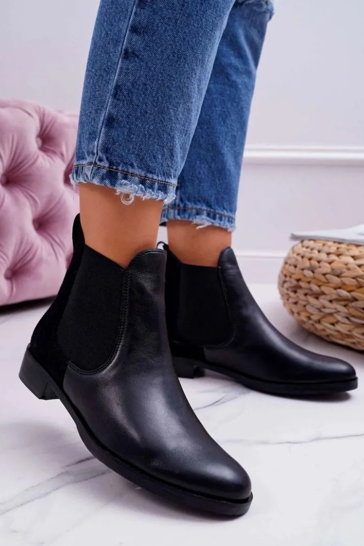 Maciejka Botki Maciejka|Brązowe I Beżowe Botki*Botki Damskie Skórzane Sztyblety Czarne 04359