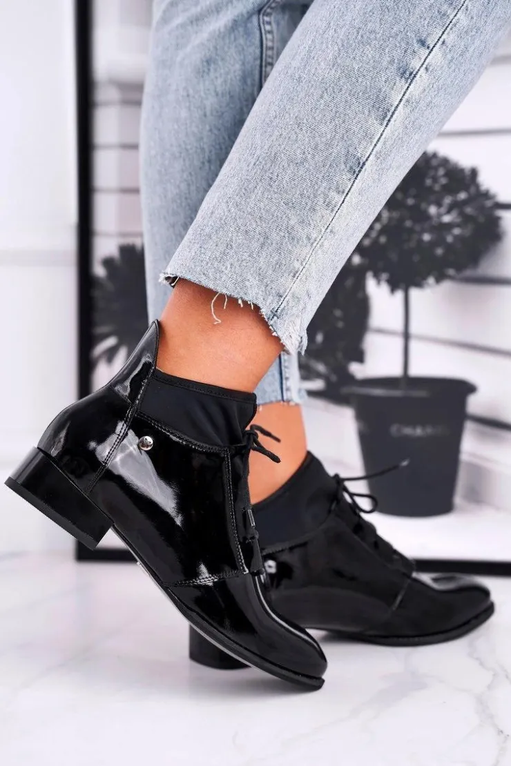 Damskie Maciejka Botki Damskie Skórzane Trzewiki Czarne 04744-01