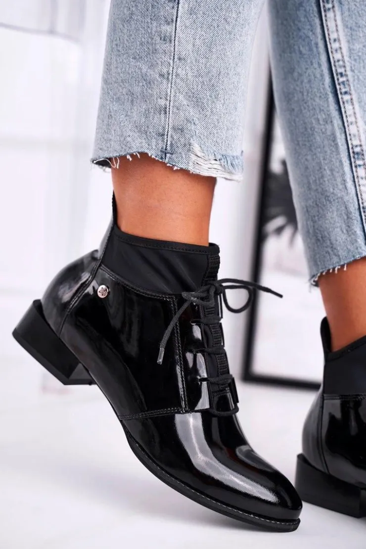 Damskie Maciejka Botki Damskie Skórzane Trzewiki Czarne 04744-01