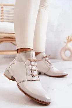 New Maciejka Botki Damskie Skórzane Trzewiki Jasnobeżowe 04744-22