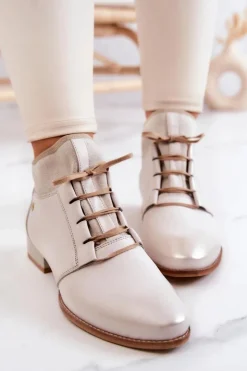 New Maciejka Botki Damskie Skórzane Trzewiki Jasnobeżowe 04744-22