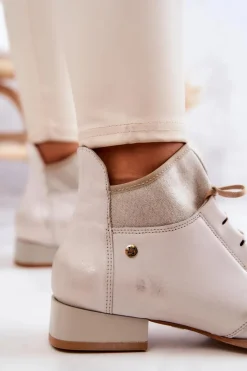 New Maciejka Botki Damskie Skórzane Trzewiki Jasnobeżowe 04744-22