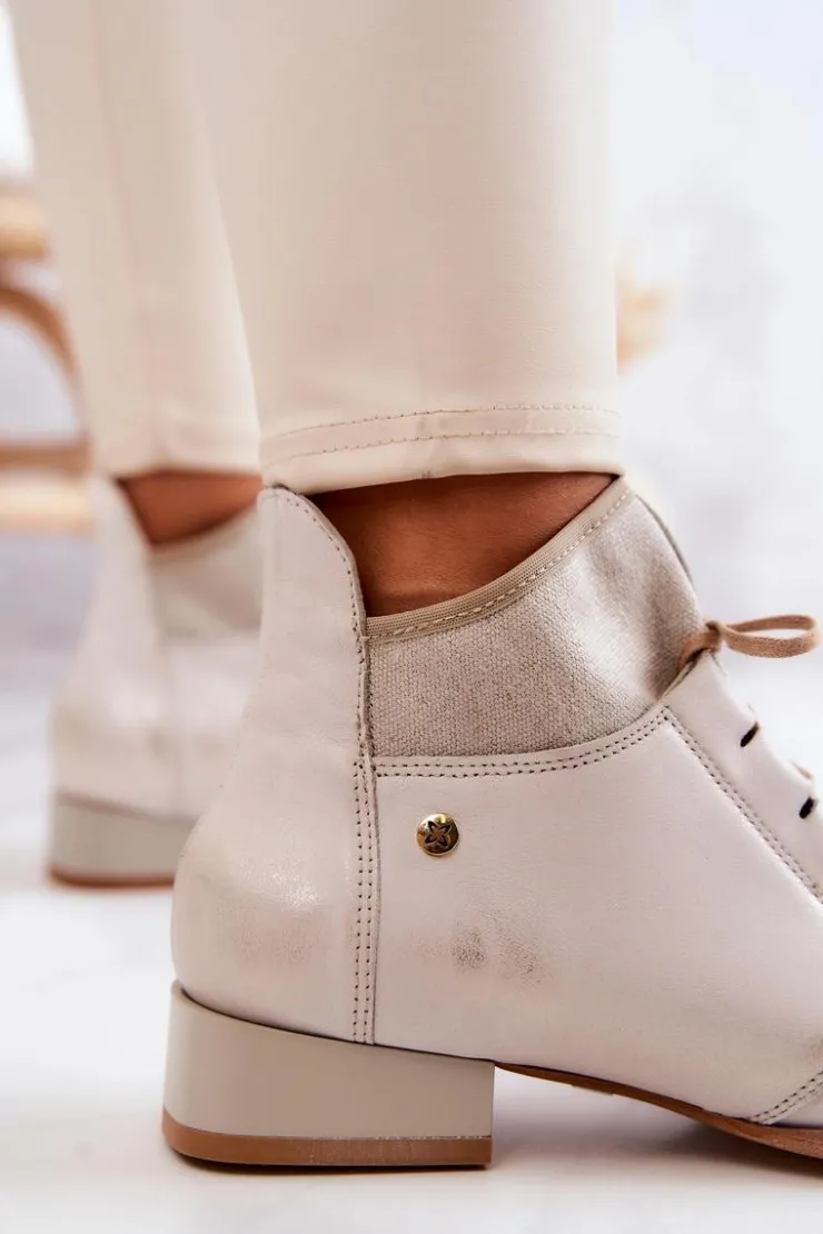 New Maciejka Botki Damskie Skórzane Trzewiki Jasnobeżowe 04744-22