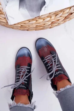 New Maciejka Botki Damskie Skórzane Trzewiki Czarne 03190-01