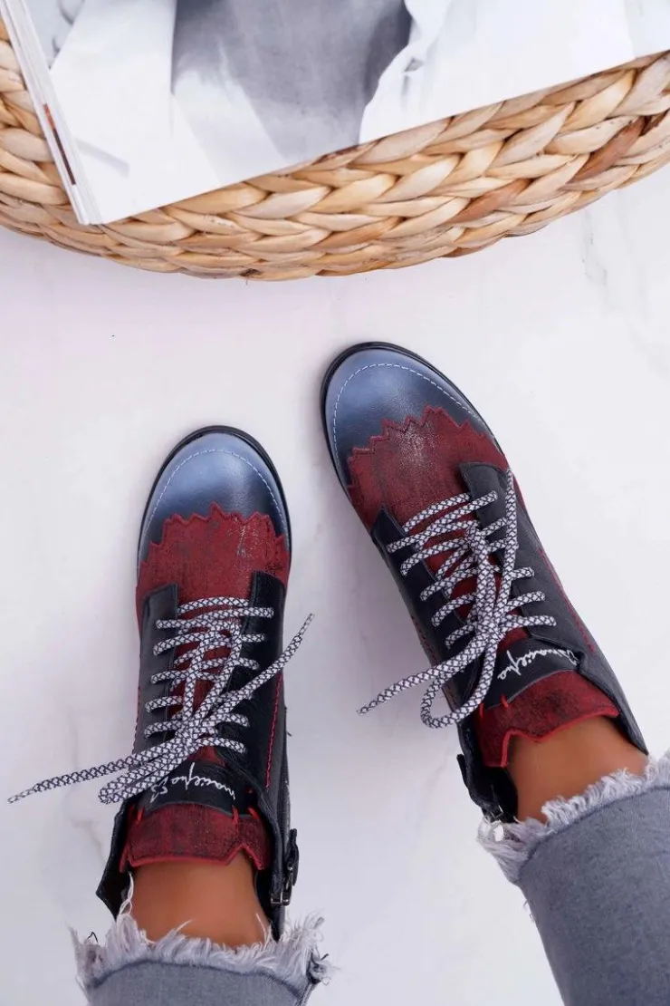 New Maciejka Botki Damskie Skórzane Trzewiki Czarne 03190-01