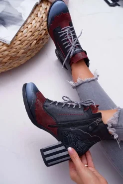 New Maciejka Botki Damskie Skórzane Trzewiki Czarne 03190-01