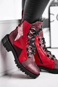 Damskie Maciejka Botki Damskie Skórzane Trzewiki Bordowe 04184-23/00-3