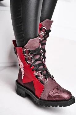 Damskie Maciejka Botki Damskie Skórzane Trzewiki Bordowe 04184-23/00-3