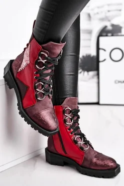 Damskie Maciejka Botki Damskie Skórzane Trzewiki Bordowe 04184-23/00-3