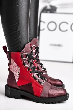 Damskie Maciejka Botki Damskie Skórzane Trzewiki Bordowe 04184-23/00-3