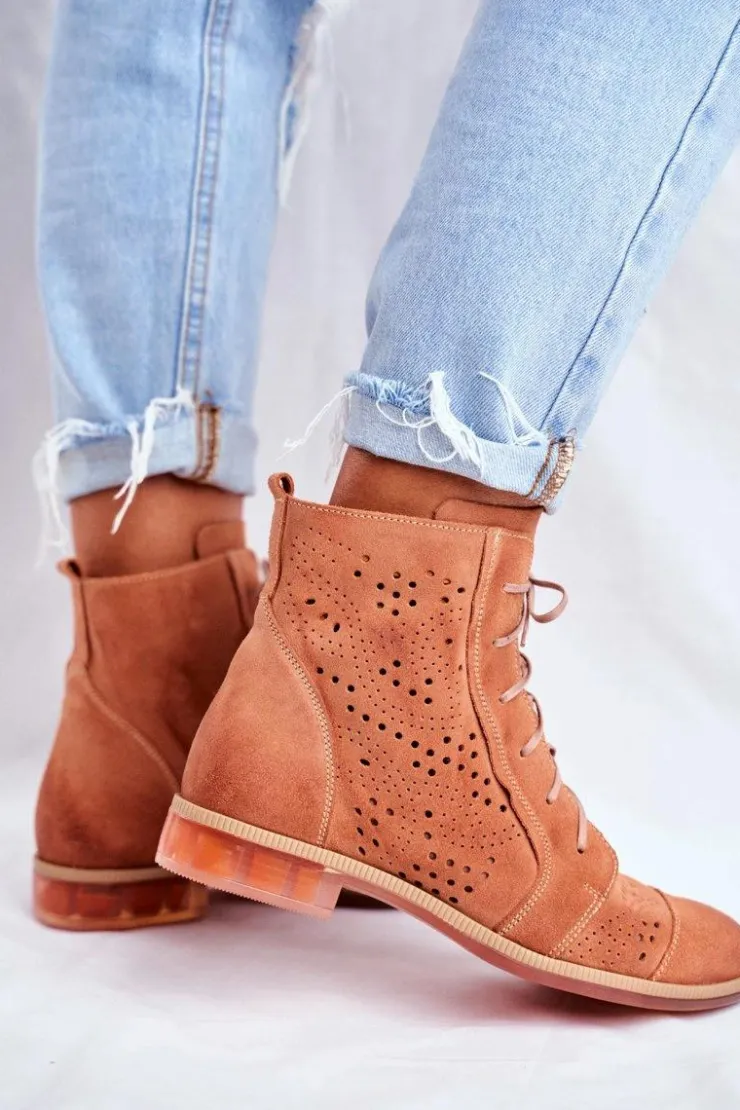 Maciejka Botki Damskie Skórzane Trzewiki Brzoskwiniowe 04468-18