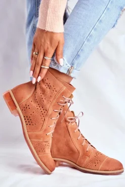 Maciejka Botki Damskie Skórzane Trzewiki Brzoskwiniowe 04468-18