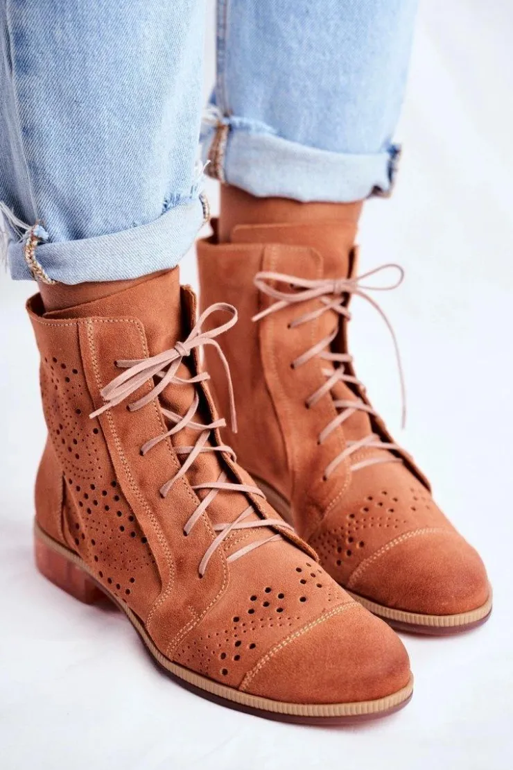 Maciejka Botki Damskie Skórzane Trzewiki Brzoskwiniowe 04468-18