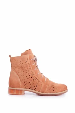 Maciejka Botki Damskie Skórzane Trzewiki Brzoskwiniowe 04468-18