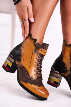 Maciejka Botki Maciejka|Botki Na Słupku*Botki Damskie Skórzane Trzewiki Żółte 03190-07