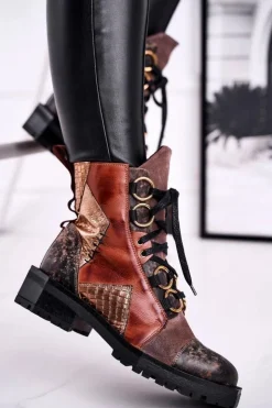 Best Maciejka Botki Damskie Skórzane Trzewiki Rude 04184-29/00-3