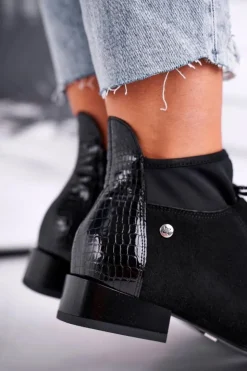 Maciejka Botki Maciejka|Botki Sznurowane*Botki Damskie Skórzane Trzewiki Czarne 04744-20