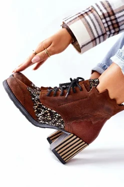 Damskie Maciejka Botki Damskie Skórzane Trzewiki Brązowe 03190-02