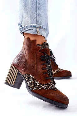 Damskie Maciejka Botki Damskie Skórzane Trzewiki Brązowe 03190-02