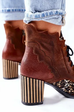 Damskie Maciejka Botki Damskie Skórzane Trzewiki Brązowe 03190-02