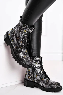 Maciejka Botki Maciejka|Botki Sznurowane*Botki Damskie Skórzane Trzewiki Kwiaty 04869-38