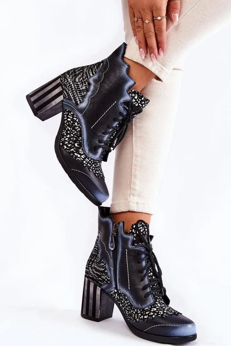 Damskie Maciejka Botki Damskie Skórzane Trzewiki Czarne 03190-20