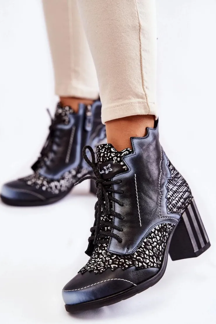 Damskie Maciejka Botki Damskie Skórzane Trzewiki Czarne 03190-20