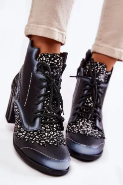 Damskie Maciejka Botki Damskie Skórzane Trzewiki Czarne 03190-20