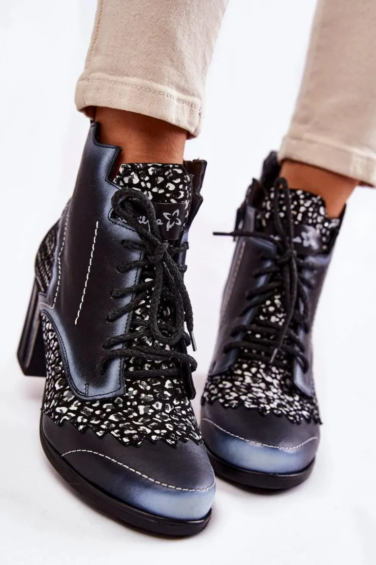 Damskie Maciejka Botki Damskie Skórzane Trzewiki Czarne 03190-20