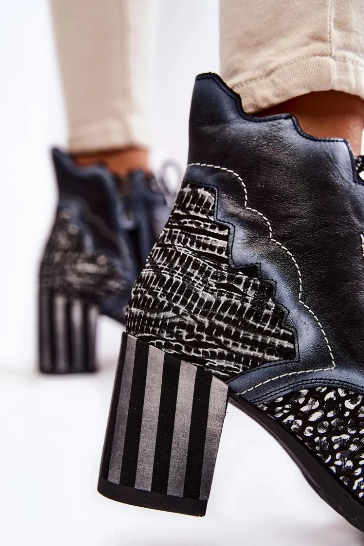 Damskie Maciejka Botki Damskie Skórzane Trzewiki Czarne 03190-20