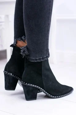 Boto Botki Na Słupku|Botki Zimowe Damskie*Botki Damskie Skórzane W Szpic Z Suwakiem Czarne Sonoma