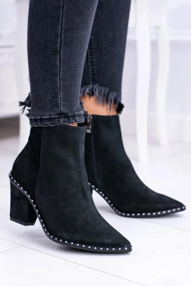 Boto Botki Na Słupku|Botki Zimowe Damskie*Botki Damskie Skórzane W Szpic Z Suwakiem Czarne Sonoma