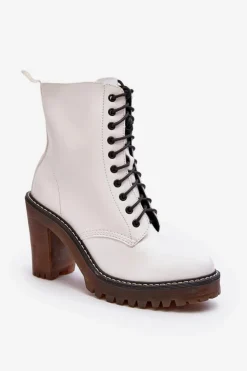 Hot Boto Botki Damskie Sznurowane Na Słupku Białe Arove