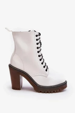 Hot Boto Botki Damskie Sznurowane Na Słupku Białe Arove