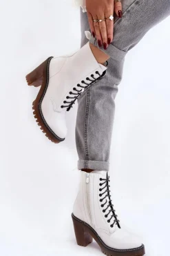 Hot Boto Botki Damskie Sznurowane Na Słupku Białe Arove
